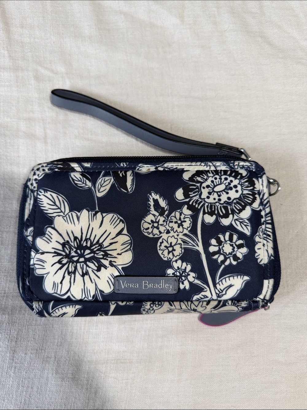 Vera Bradley Navy and Cream Floral Wristlet